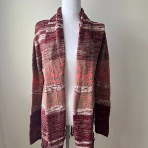 🍇Tea n Rose Tan Red rose-tan knitted Boho Fringe Cardigan 100% Cotton Com…